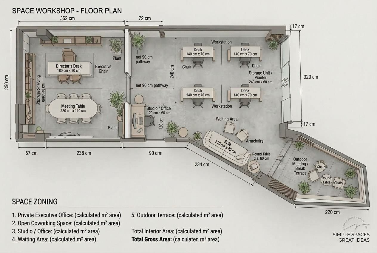 Plan d’aménagement d’un espace de bureaux
